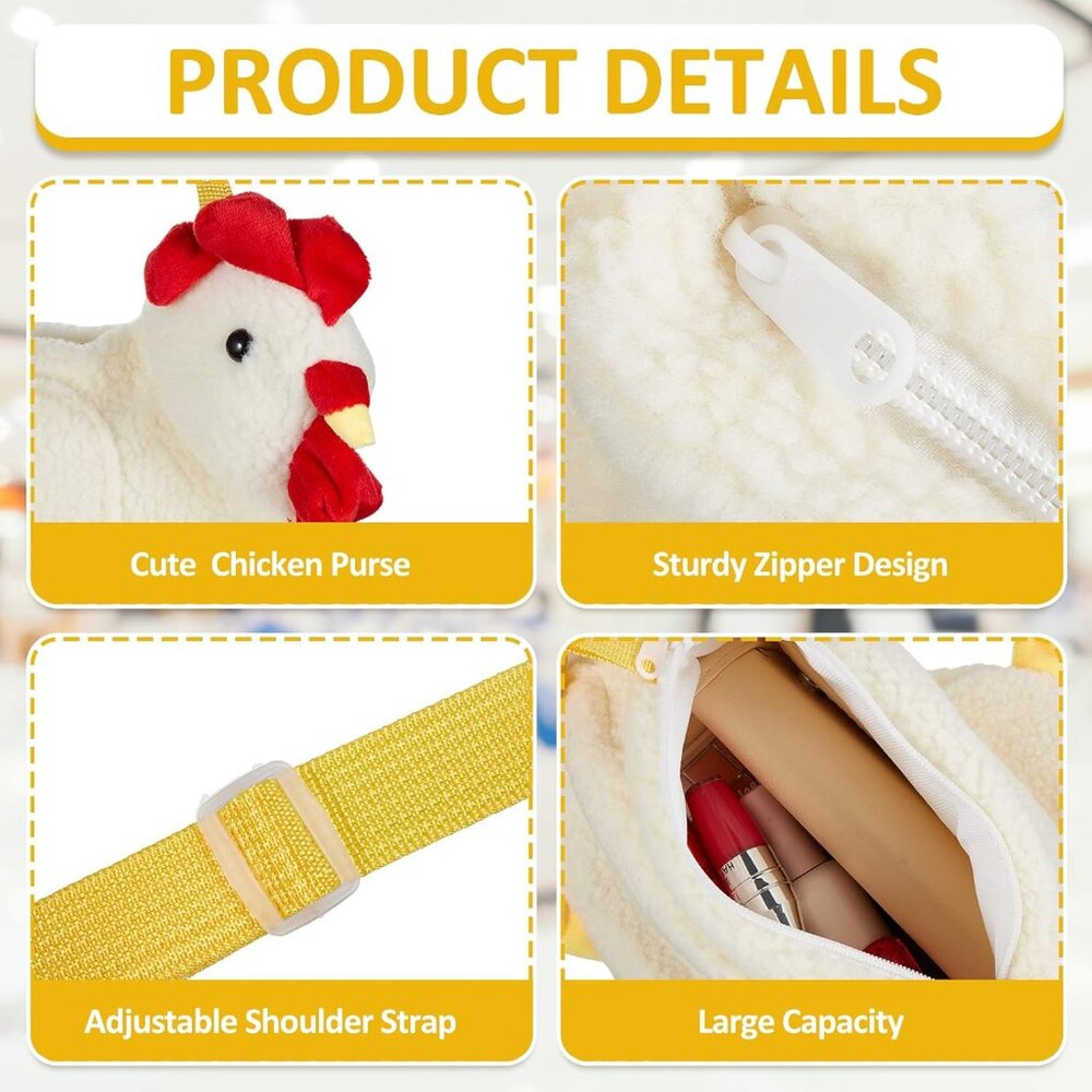 Chicken Hen Purse Bag Fluffy Shoulder Handbag Cute Funny Animal Gift for Christm - Picture 2 of 7